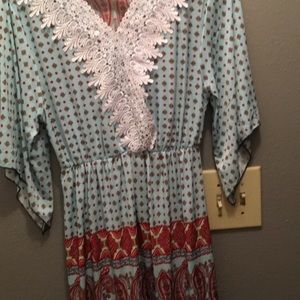 Long silky blouse with lace